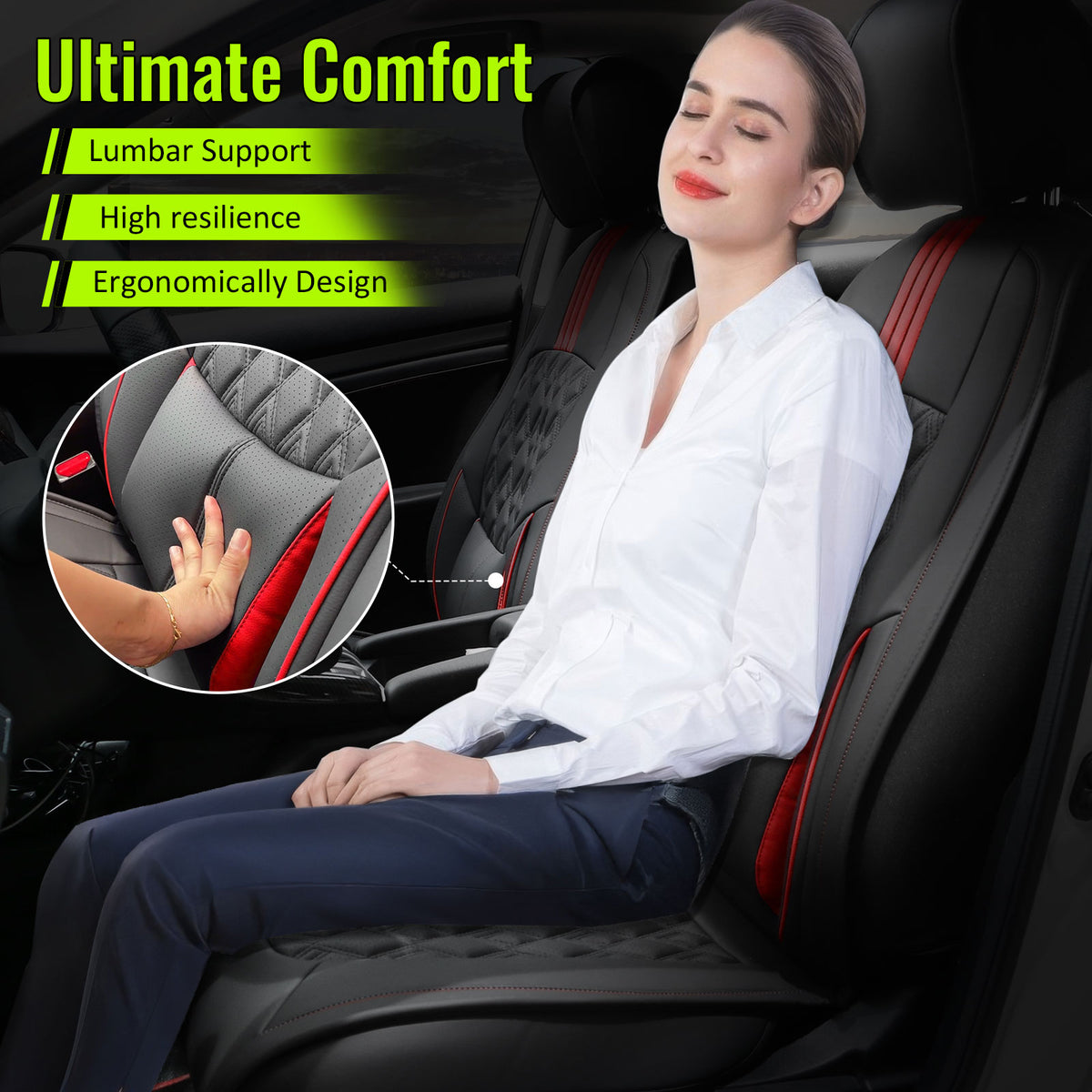 2016-2021 Honda Civic Seat Covers PU Leather Car Cushion w/ Lumbar