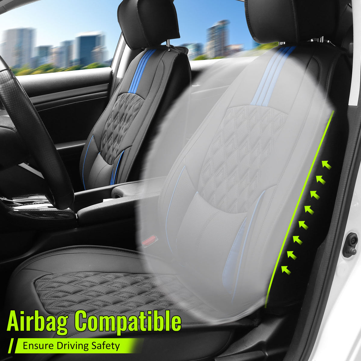 2016-2021 Honda Civic Seat Covers PU Leather Car Cushion w/ Lumbar