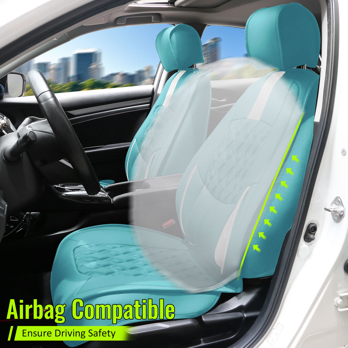 2016-2021 Honda Civic Seat Covers PU Leather Car Cushion w/ Lumbar