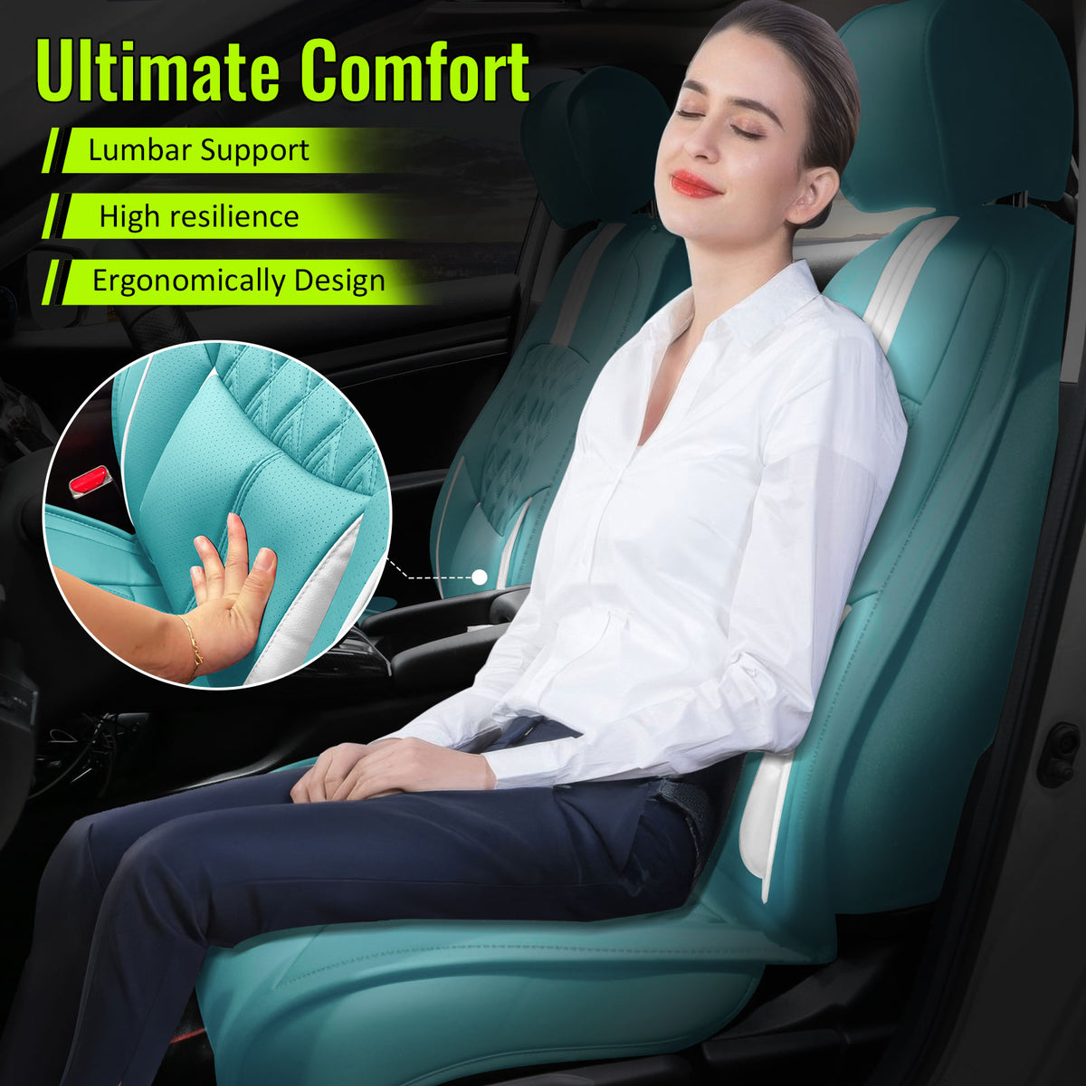 2016-2021 Honda Civic Seat Covers PU Leather Car Cushion w/ Lumbar