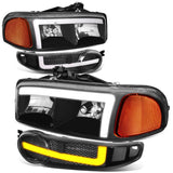 01-07 GMC Sierra / Yukon Denali LED DRL Headlights 4PC Black/Amber