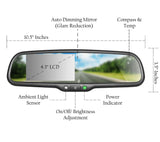 Master Tailgaters 10.5" Rear View Mirror with 4.3" LCD Screen + Dimming + Adjustable Guide Lines + Compass & Temperature | Rearview Universal Fit | Auto Adjusting Brightness LCD | Anti Glare | Original Mirror Replacement