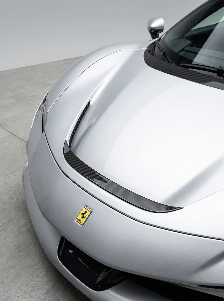 2019 - 2021 Ferrari SF90 Stradale Polished Hood Trim - Dry Carbon Fiber