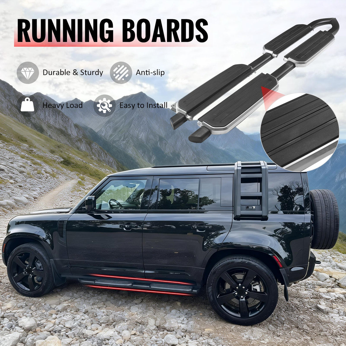 2020-2026 Land Rover Defender 110 130 OE Style Aluminum Side Step Running Boards Nerf Bars Rubber Anti-slip Pad Silver