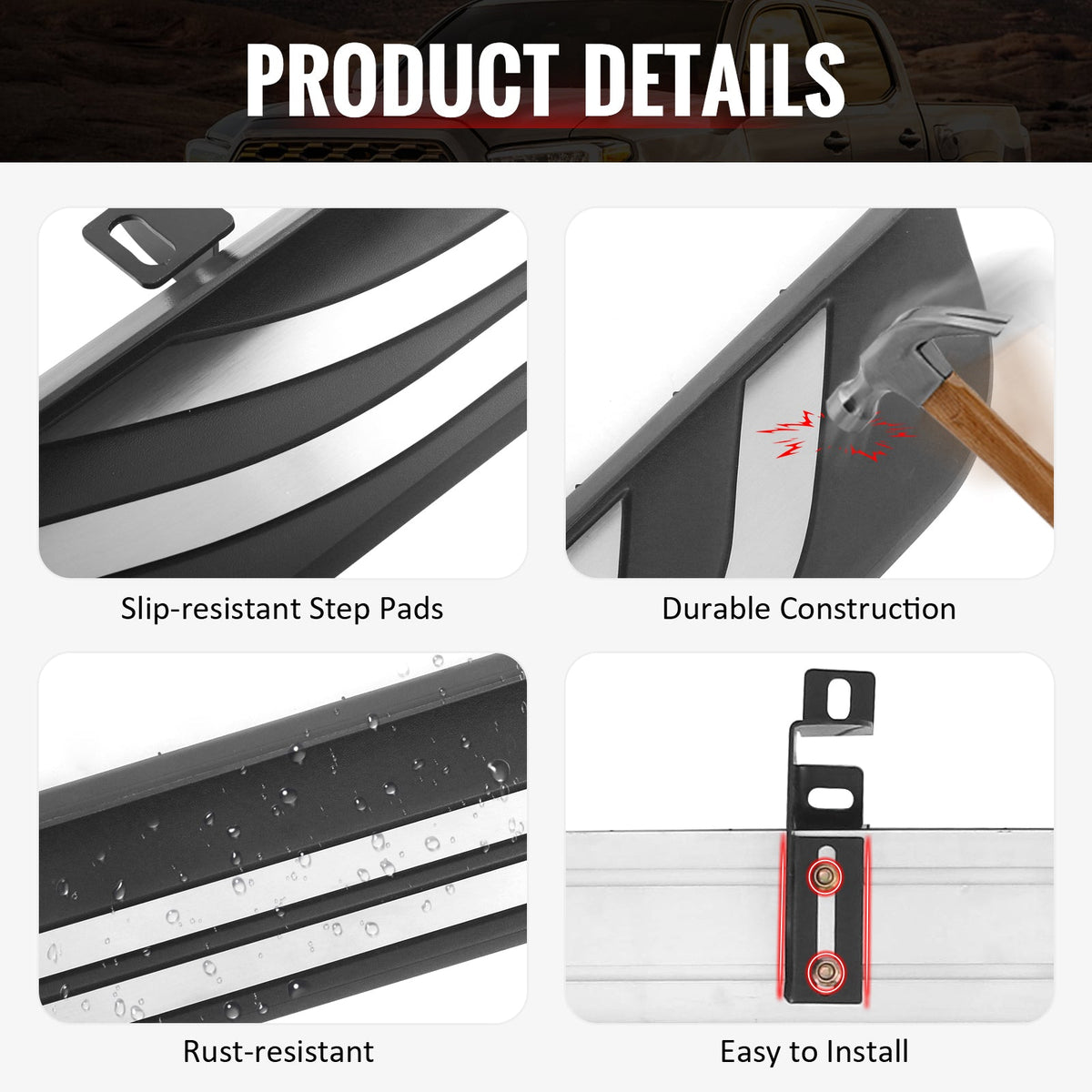 2026-2027 Toyota RAV4 Running Boards Side Step Nerf Bars 2019 OE Style Aluminum PP Polypropylene Black