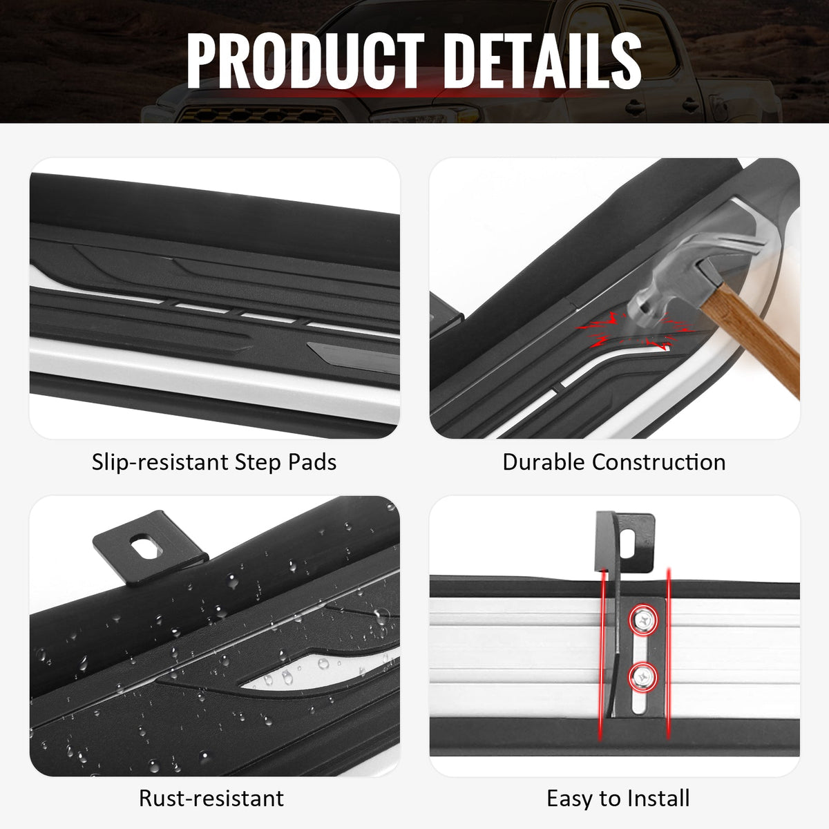 2026-2027 Toyota RAV4 Running Boards Side Step Nerf Bars 2026 OE Style Aluminum PP Polypropylene Black