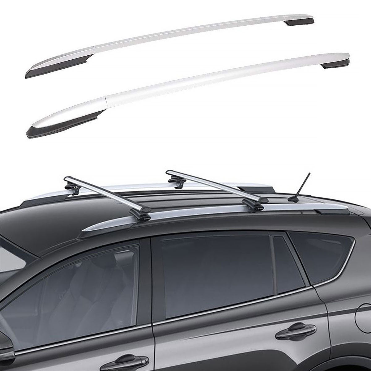 Roof Rack Side Rails for Toyota RAV4 2013-2018 OE Style Silver Aluminum