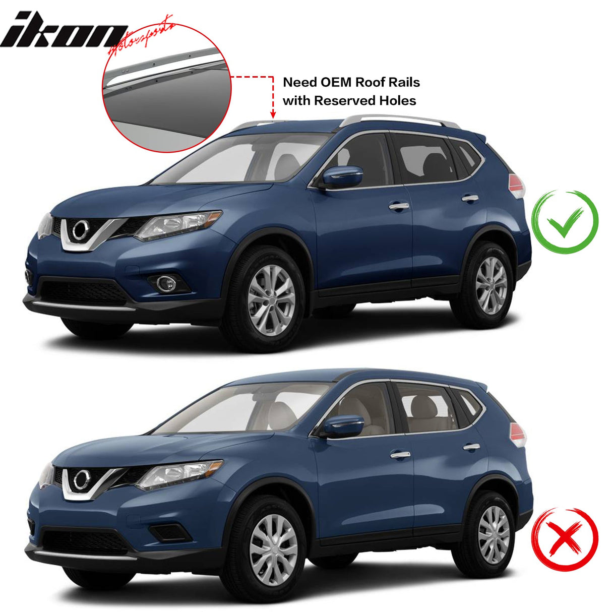 2014-2020 Nissan Rogue OEM Style Silver Roof Rack Cross Bar Aluminum