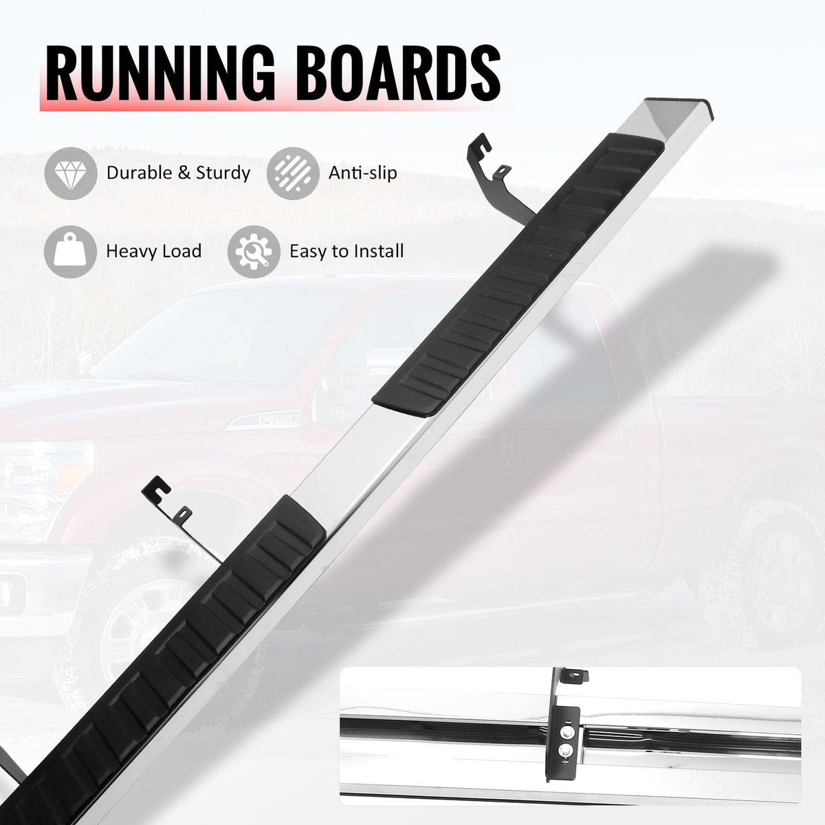 2015-2022 Chevy Colorado & GMC Canyon Crew Cab 6" Rectangular Running Boards Side Step Nerf Bars OE Style ABS Step Pad Stainless Steel Black Silver