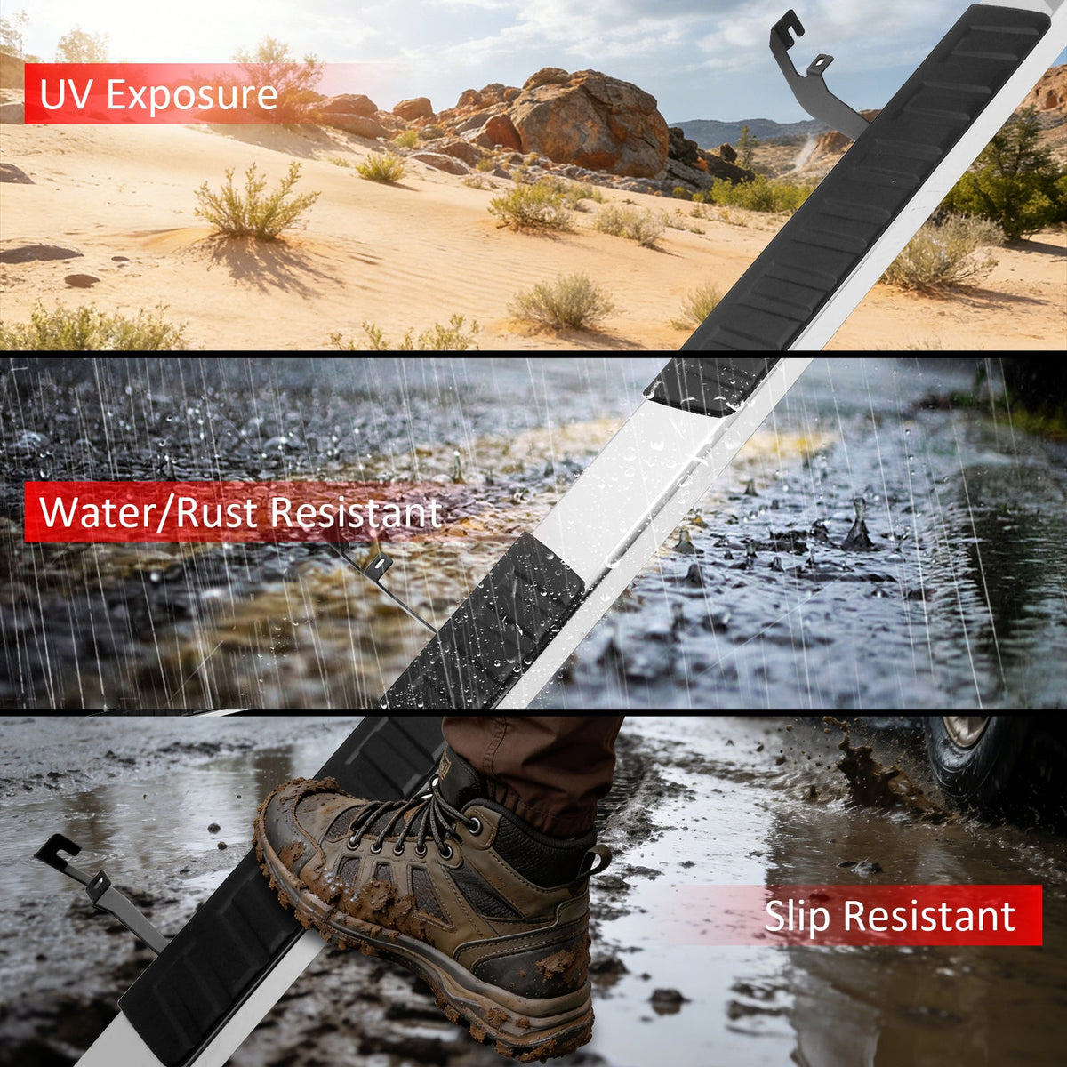 2015-2022 Chevy Colorado & GMC Canyon Crew Cab 6" Rectangular Running Boards Side Step Nerf Bars OE Style ABS Step Pad Stainless Steel Black Silver
