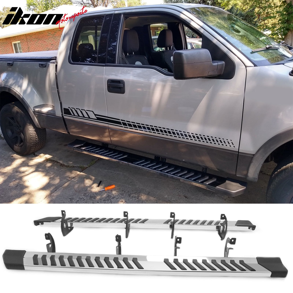 2004-2014 Ford F-150 F150 SuperCab (Extended Cab) 6" Rectangular Running Boards Side Step Nerf Bars OE Style PP Step Pad Stainless Steel Black Silver