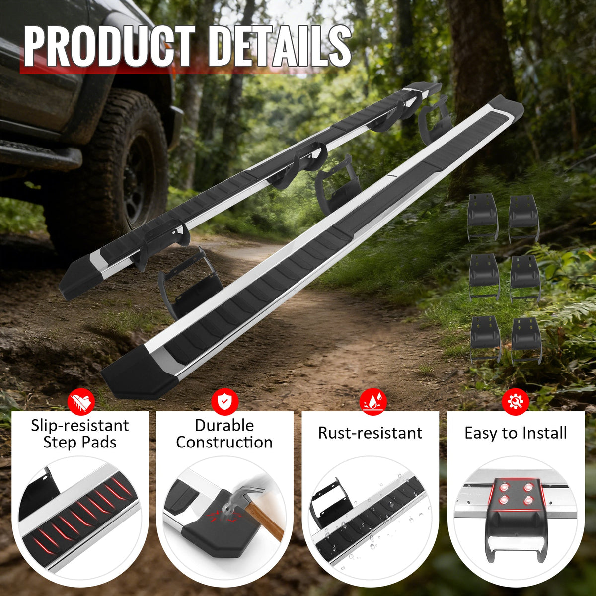 2004-2014 Ford F-150 F150 SuperCrew Cab 6" Rectangular Running Boards Side Step Nerf Bars 2021 F150 OE Style PP Step Pad Stainless Steel Black Silver