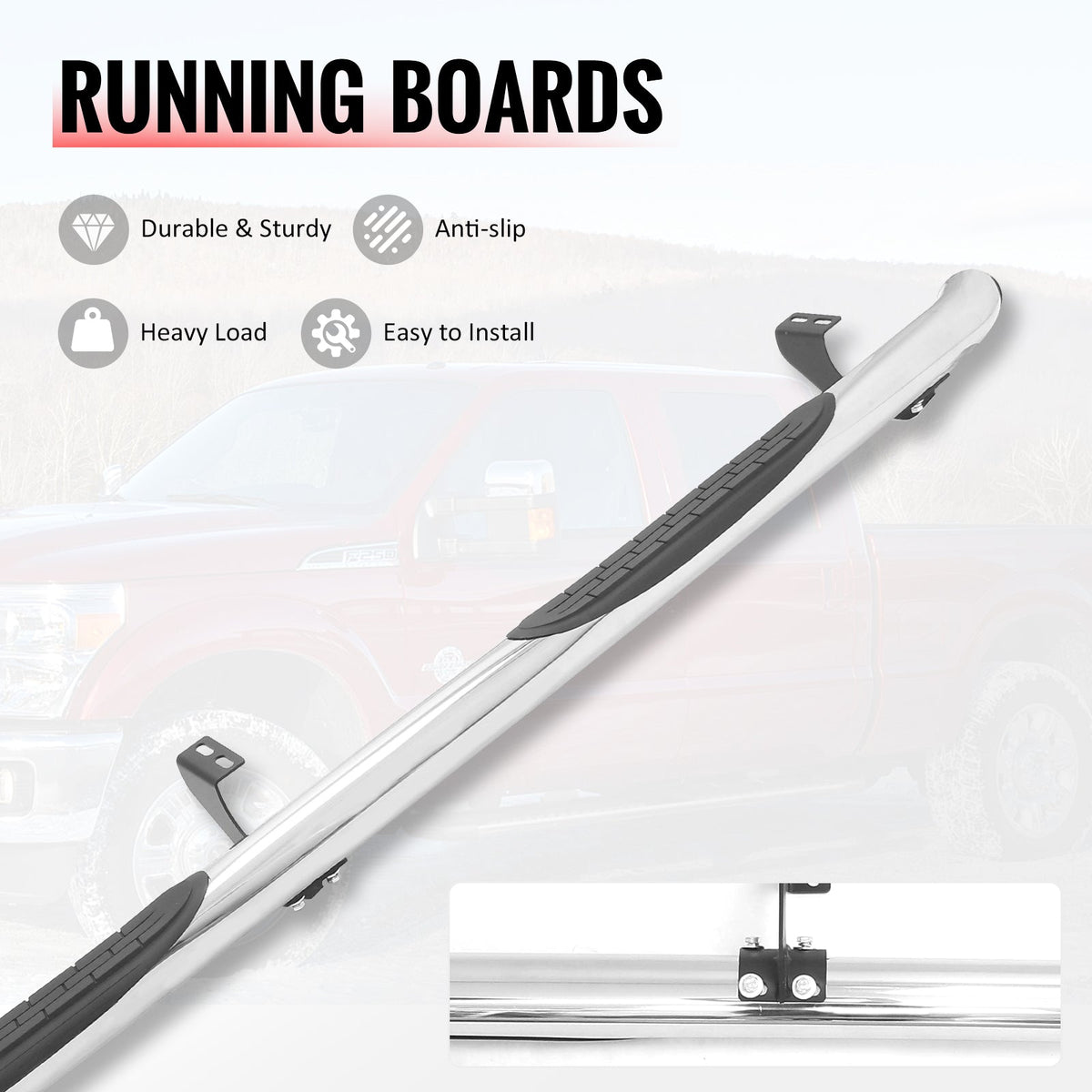 2005-2023 Toyota Tacoma Double/Crew Cab 3" Round Running Boards Side Step Nerf Bars OE Style PP Step Pad Stainless Steel Black Silver