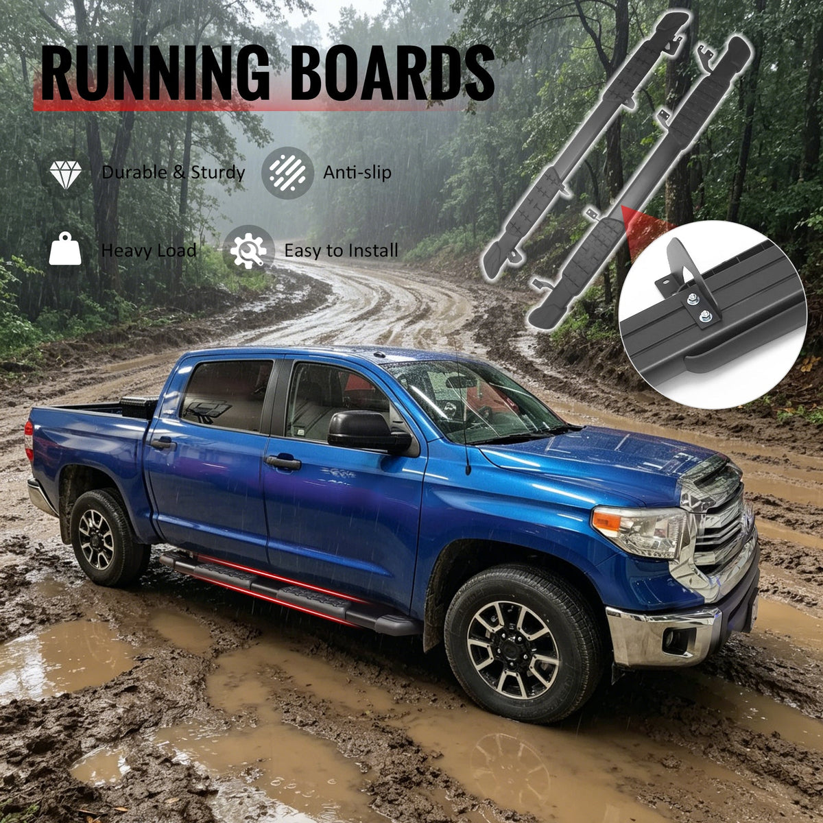 2007-2021 Toyota Tundra CrewMax Cab 5" Oval Running Boards Side Step Nerf Bars OE Style PP Step Pad Aluminum Black