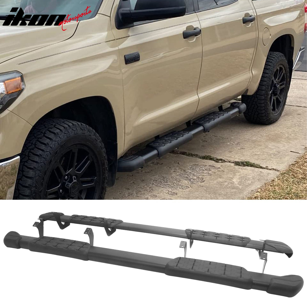 2007-2021 Toyota Tundra CrewMax Cab 5" Oval Running Boards Side Step Nerf Bars OE Style PP Step Pad Aluminum Black