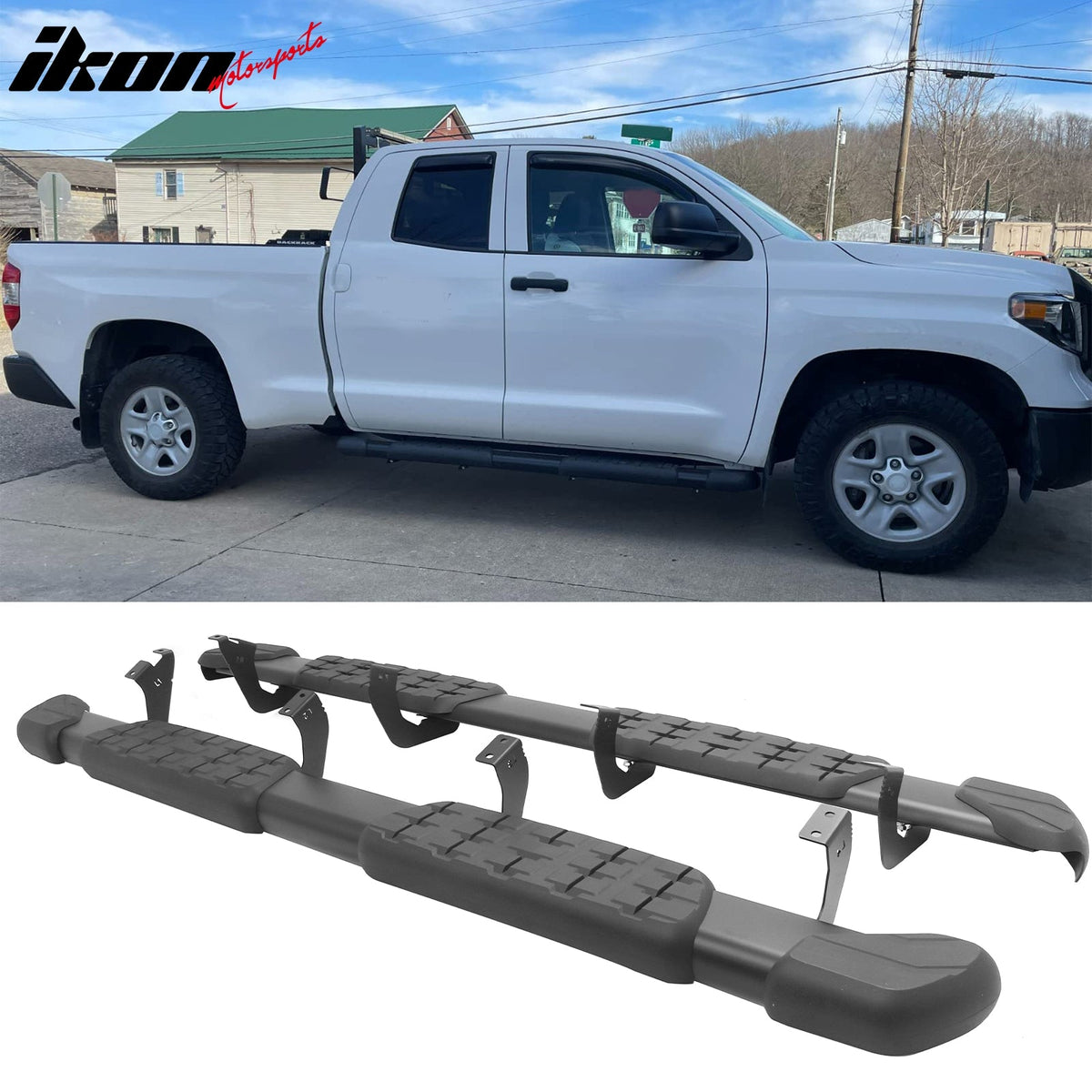 2007-2021 Toyota Tundra Double Cab (Extended Cab) 5" Oval Running Boards Side Step Nerf Bars OE Style PP Step Pad Aluminum Black