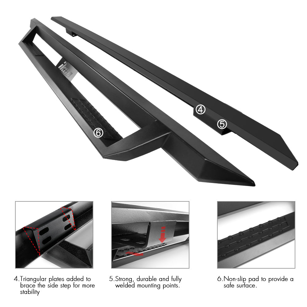 2007-2018 Chevy Silverado GMC Sierra IKON V1 Black Running Board Steel