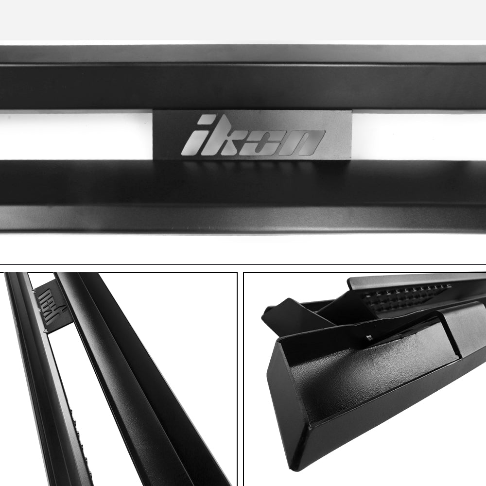 2007-2018 Chevy Silverado GMC Sierra IKON V1 Black Running Board Steel
