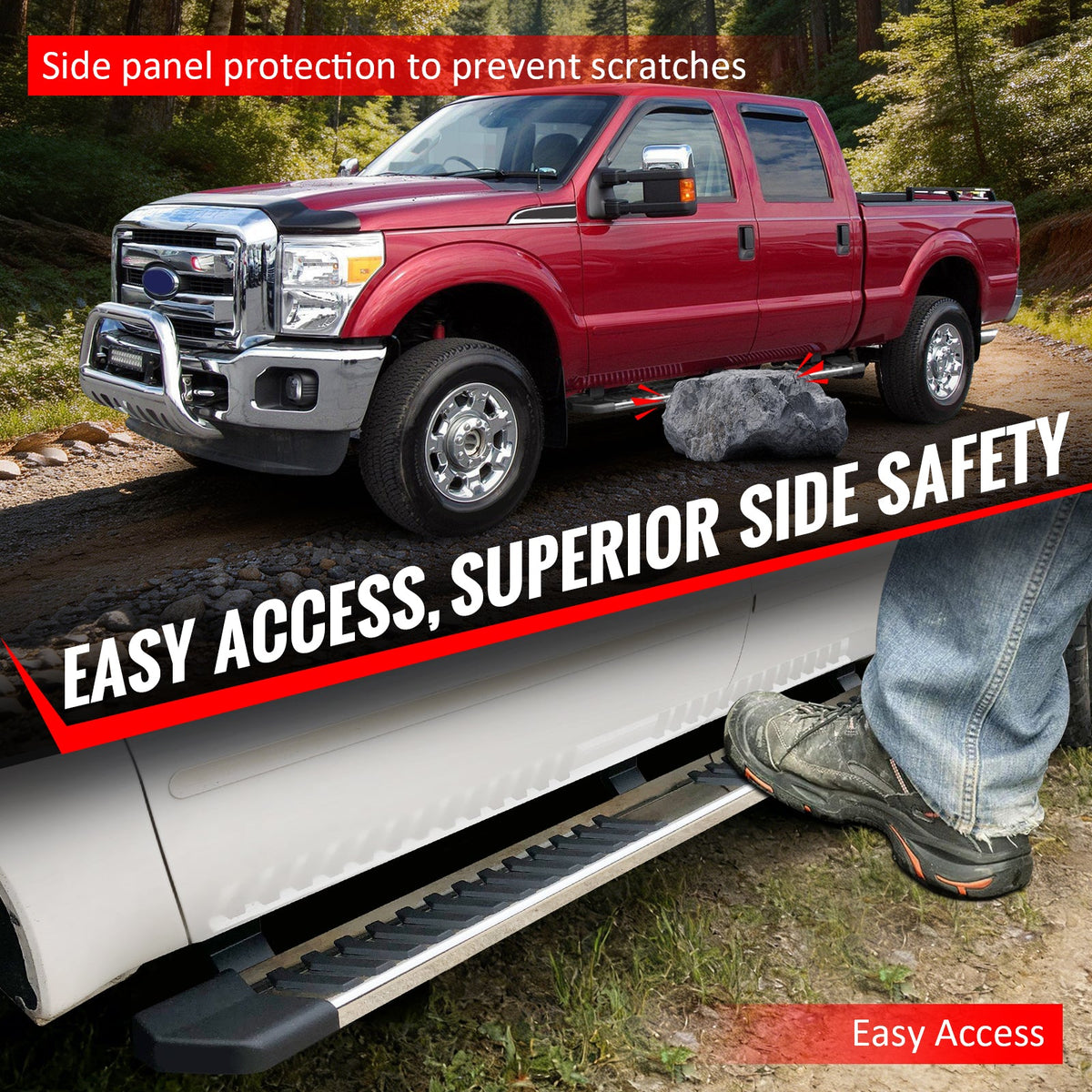 1999-2016 Ford F-250 F-350 F-450 Super Duty SuperCrew Cab 6" Rectangular Running Boards Side Step Nerf Bars OE Style PP Step Pad Aluminum Black