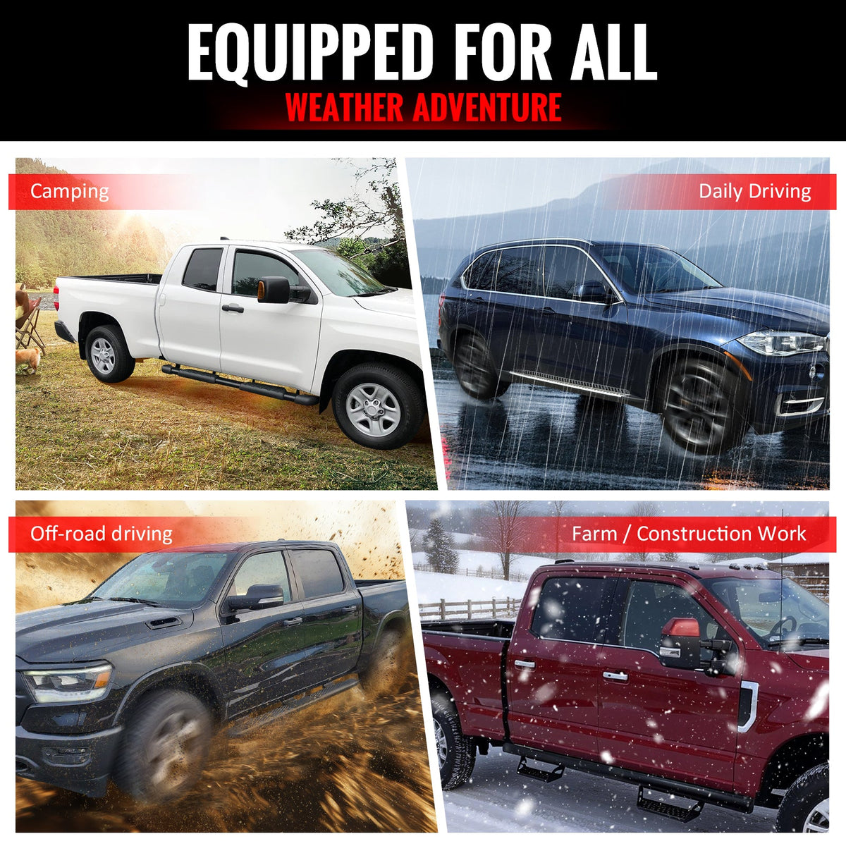 2004-2014 Ford F-150 F150 SuperCab (Extended Cab) 6" Rectangular Running Boards Side Step Nerf Bars OE Style PP Step Pad Stainless Steel Black Silver