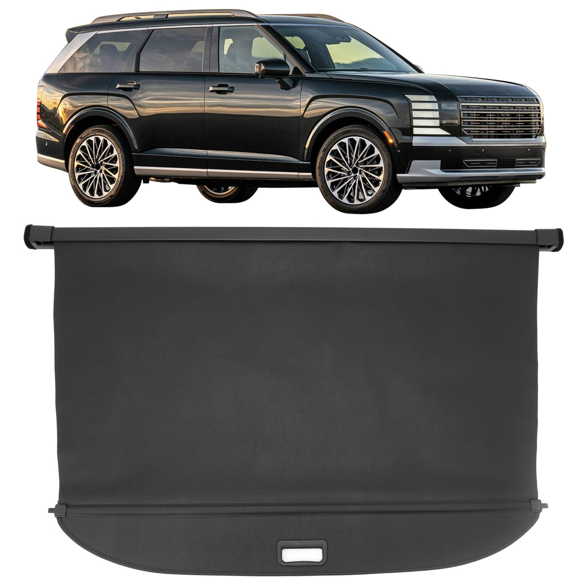 Rear Cargo Cover Shade for Hyundai Palisade 2026 Leather Style Black Trunk Luggage Shield PVC& Aluminum Rod