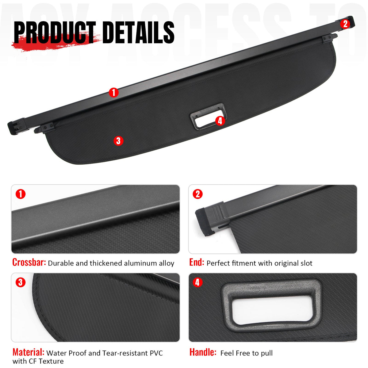 Retractable Rear Cargo Cover Shade for Subaru Trailseeker 2026 Carbon Fiber Style Black