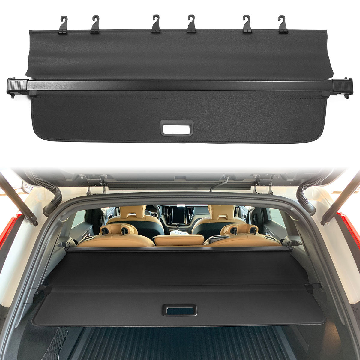Rear Trunk Cargo Cover for Volvo XC60 2018-2026 Black PVC Aluminum Rod