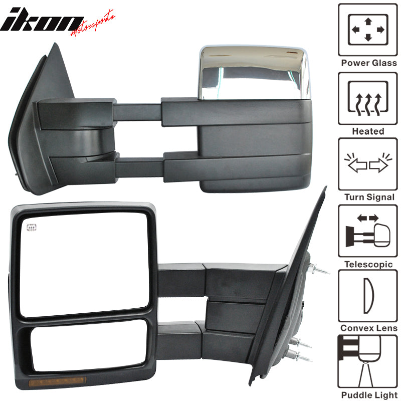 2009-2014Â F150 Tow Mirrors Power Heated Turn Signalddle Light Chrome