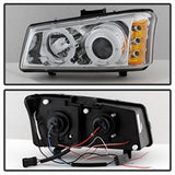 Spyder Signature Chevrolet Avalanche 1500/2500 / Silverado 1500/1500 HD/1500 HD Classic/2500/2500 HD/3500 02-06 Halo LED Projector Headlights Amber Reflector Chrome