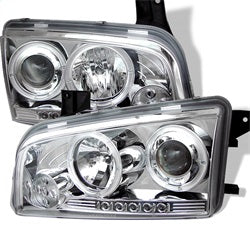 Spyder Dodge Charger 06-10 Projector Headlights - Halogen Model Only ( Not Compatiable With Xenon/HID Model ) - LED Halo - LED ( Replaceable LEDs ) - Chrome -  High H1 (Included) - Low 9006 (Not Included)