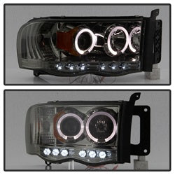 Spyder Signature Dodge Ram 1500/Ram 2500/Ram 3500 02-05 Uses T10 LED Ultra White LED Bulb Halo LED Projector Headlights Smoke