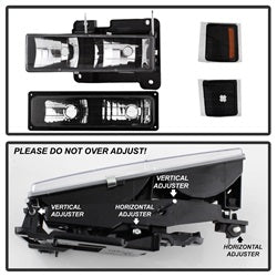 xTune Chevrolet C1500 Pickup/C1500 Suburban/C2500 Pickup/C2500 Suburban/C3500 Pickup/K1500 Pickup/K1500 Suburban/K2500 Pickup/K2500 Suburban/K3500 Pickup/Tahoe 94-98 w/Corner And Parking Lights XTune Headlights 8 pc. Set Black