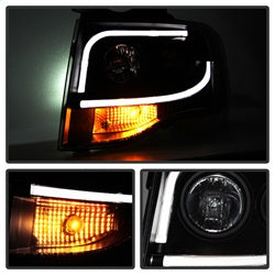 Spyder Ford Expedition 07-13 Projector Headlights - Light Tube DRL - Black