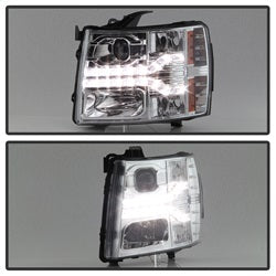 Spyder Signature Chevrolet Silverado 1500/Silverado 2500 HD/Silverado 3500 HD 07-13 Version 2 DRL LED Projector Headlights Chrome