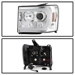 Spyder Signature GMC Sierra 1500/Sierra 2500 HD/Sierra 3500 HD 07-13 Version 2 Light Bar DRL LED Projector Headlights Chrome