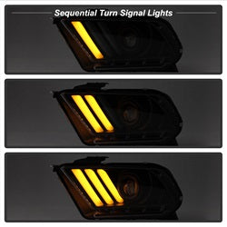 Spyder Ford Mustang 2013-2014 HID Model Only Projector Headlights - Sequential Turn Signal - Black