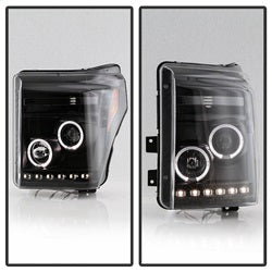 Spyder Signature Ford F-250 Super Duty/F-350 Super Duty/F-450 Super Duty 11-16 DRL Halo LED Projector Headlights Incl. High H1 And Low 9006