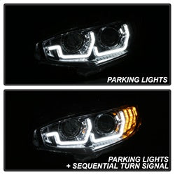 Spyder Signature Honda Civic 17-18 w/LED Sequential Turn Signal Lights Projector Headlights H1 Chrome