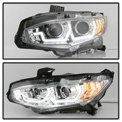 Spyder Signature Honda Civic 17-18 w/LED Sequential Turn Signal Lights Projector Headlights H1 Chrome