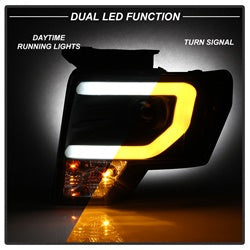 Spyder Ford F150 09-14 Projector Headlights - Halogen Model Only - Switch Back Turn Signal Light Bar - Black