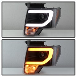Spyder Ford F150 09-14 Projector Headlights - Halogen Model Only - Switch Back Turn Signal Light Bar - Black