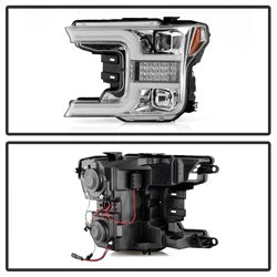 Spyder Ford F150 18-19 Halogen Model Only Projector Headlights - LED Sequential Turn Signal - Signal-LED - Chrome