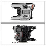 Spyder Ford F150 18-19 Halogen Model Only Projector Headlights - LED Sequential Turn Signal - Signal-LED - Chrome