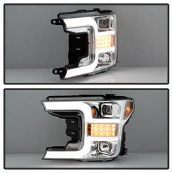 Spyder Ford F150 18-19 Halogen Model Only Projector Headlights - LED Sequential Turn Signal - Signal-LED - Chrome