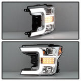 Spyder Ford F150 18-19 Halogen Model Only Projector Headlights - LED Sequential Turn Signal - Signal-LED - Chrome