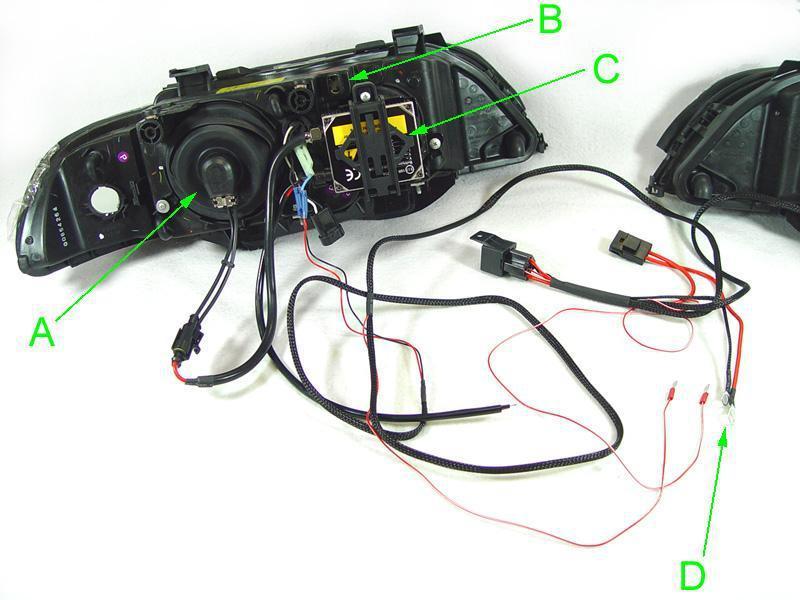1997-2003 BMW E39 5 Series Black Projector Angel Eye Headlights