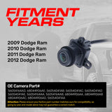 Dodge Ram (2009-2012) OEM Replacement Backup Camera OE Part # 56054041AA, 56054041AB, 56054041AC, 56054041AD, 56054041AE, 56054164AA, 56054164AB, 56054164AD, 68044906AA, 68044906AB, 68044906AC, 68044906AD, 68044906AE