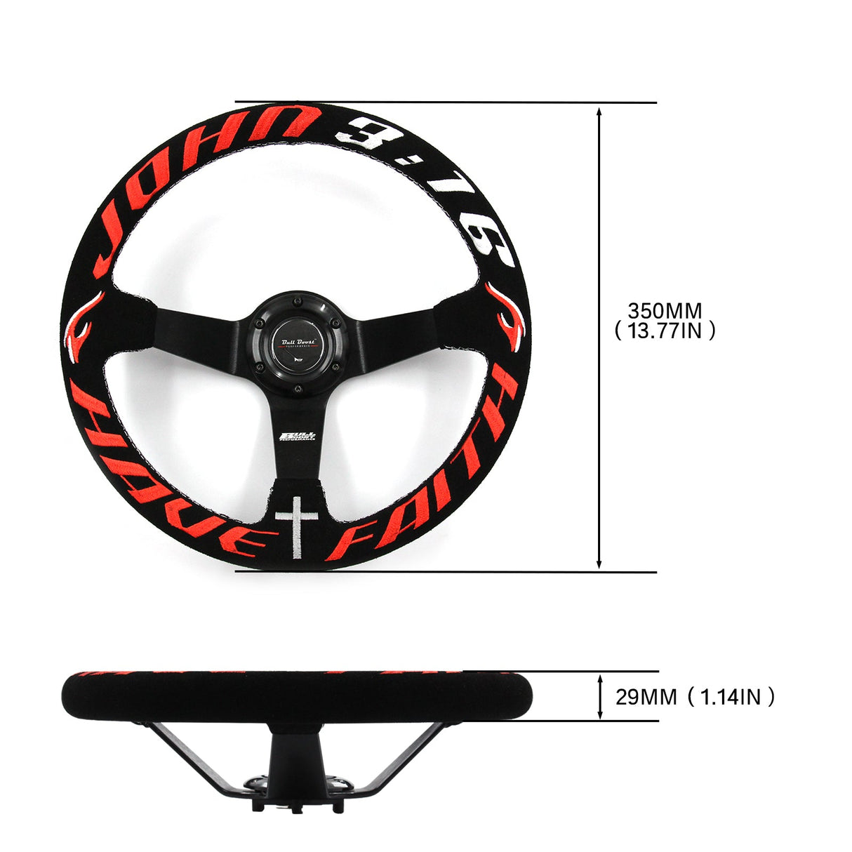 Have Faith John 3 16 Short Hub Adapter + Suede Steering Wheel For 02-06 Mini Cooper E90