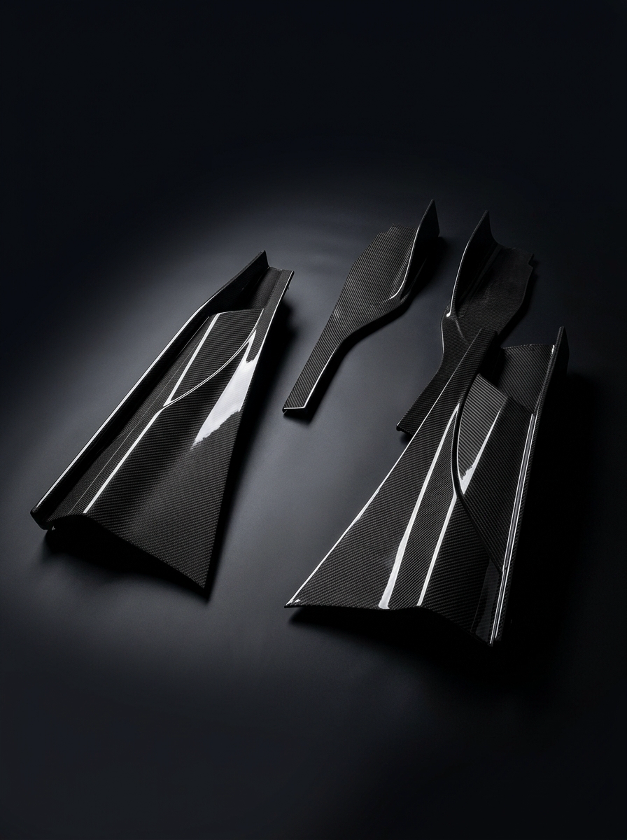 McLaren 720S Spider 765LT Style Dry Carbon Fiber Side Skirts Polished Finish 2017 - 2019 Pair
