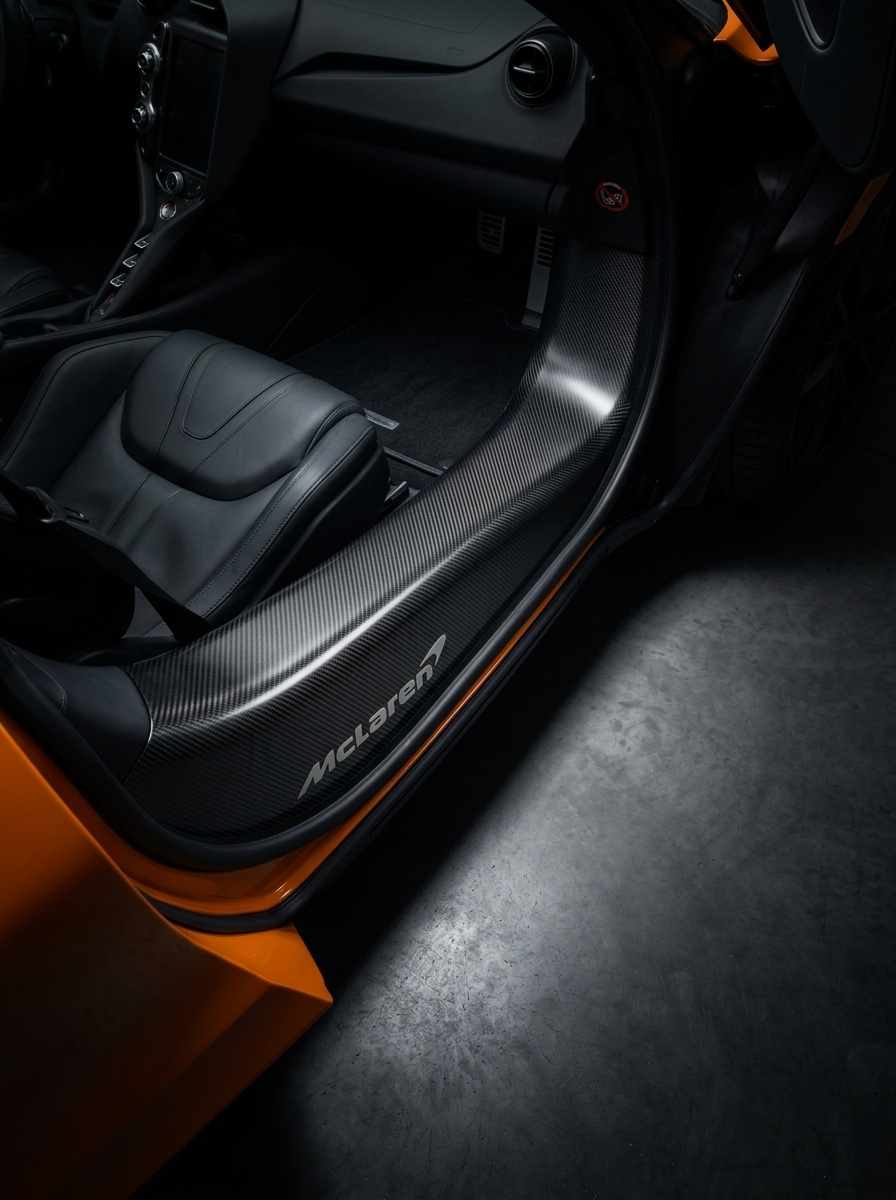 McLaren 720S 750S Dry Carbon Fiber Door Sill Trims Polished Finish Pair